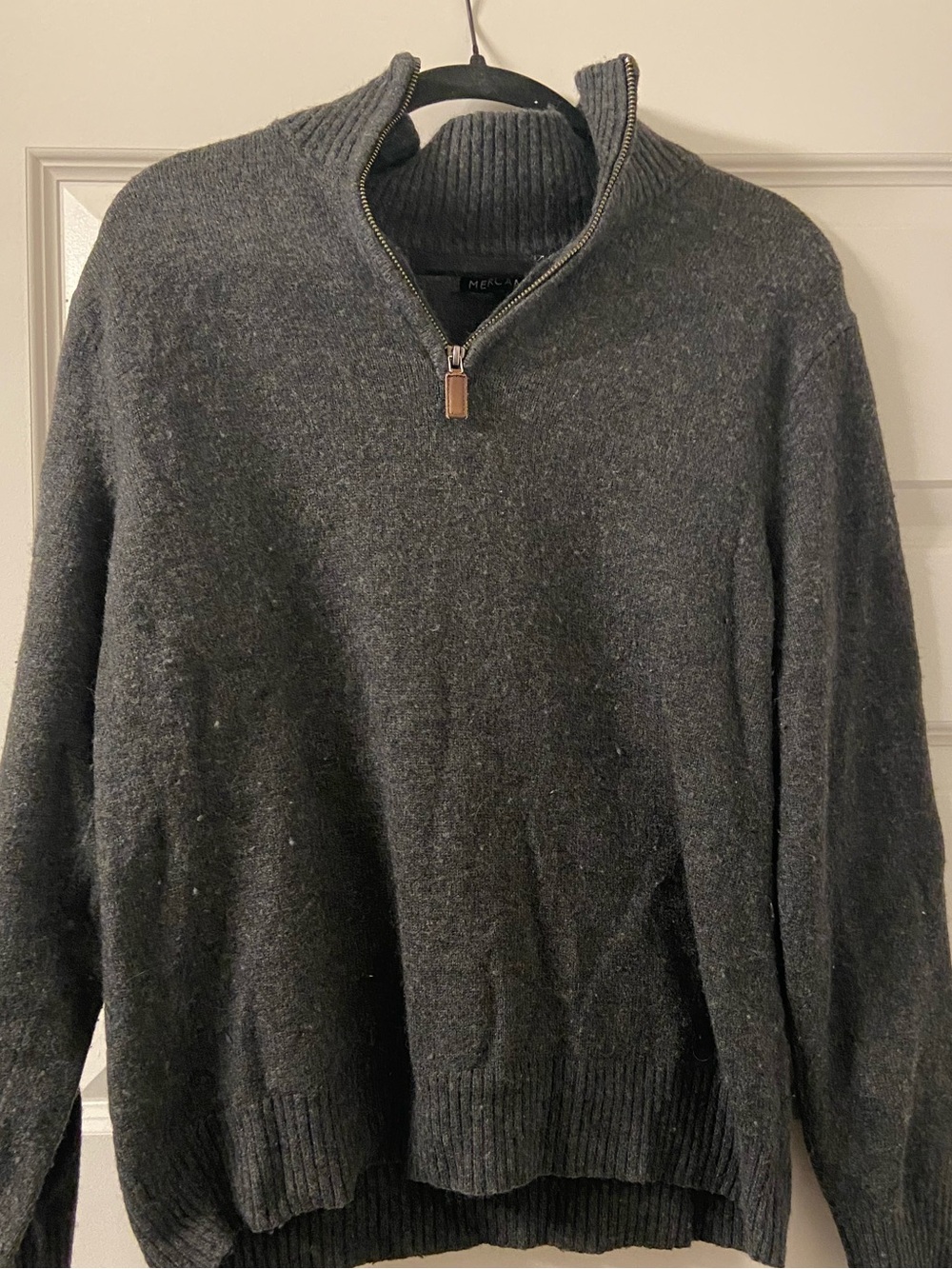 J. Crew Dark Charcoal Zip-Neck Wool Sweater